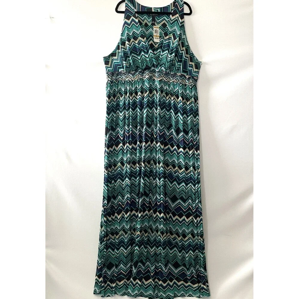 NWT INC International Concepts Maxi Dress Sleeveless Boho Chevron Blue Size 3X - Picture 1 of 10